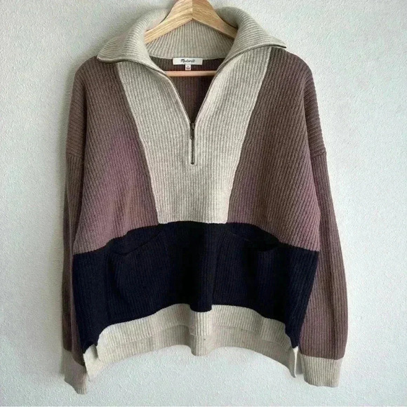 Madewell - Quart Zip Color Block Pull Over Sweater - Picture 1 of 6